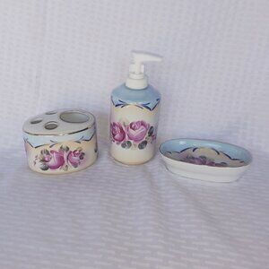 RS Prussia Ceramic Bath 3 Piece Set, Soap Dish, Tooth Brush Holder & Lotion Pump